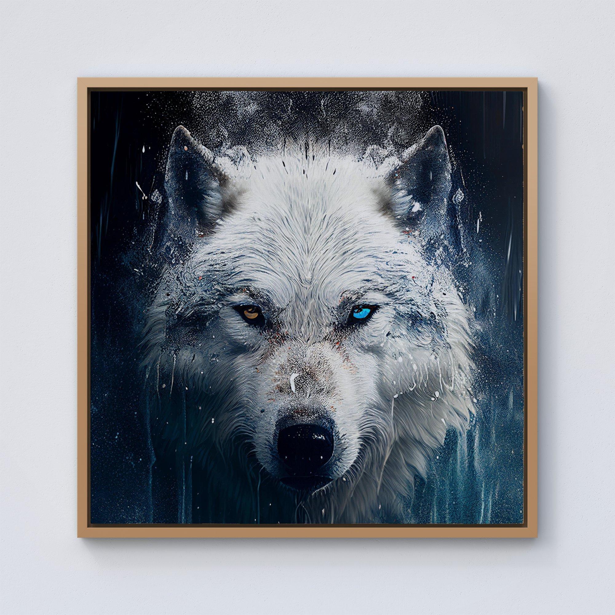 White Wolf Face Splashart Framed Canvas